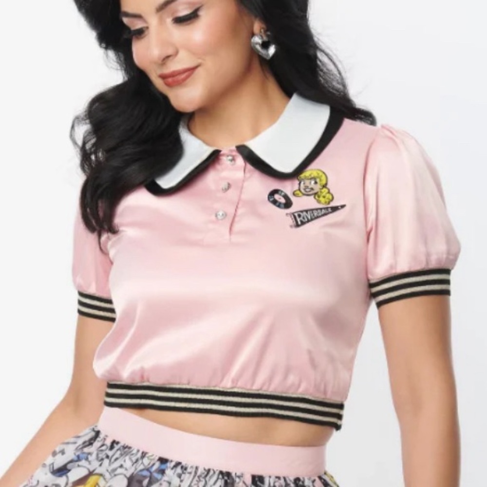 Betty & Veronica Light Pink Satin Crop Top